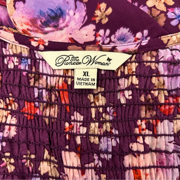 PIONEER WOMAN XL Floral Blouse Purple Ruffle Detail Long Sleeves - Picture 9 of 12